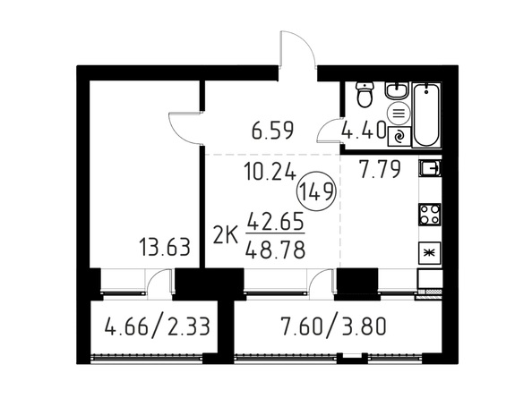 Планировка 2-комн 48,78 м²