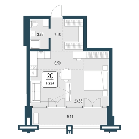 Планировка 2-комн 50,26 м²