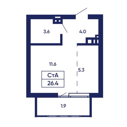 Планировка Студия 26,4 - 26,6 м²