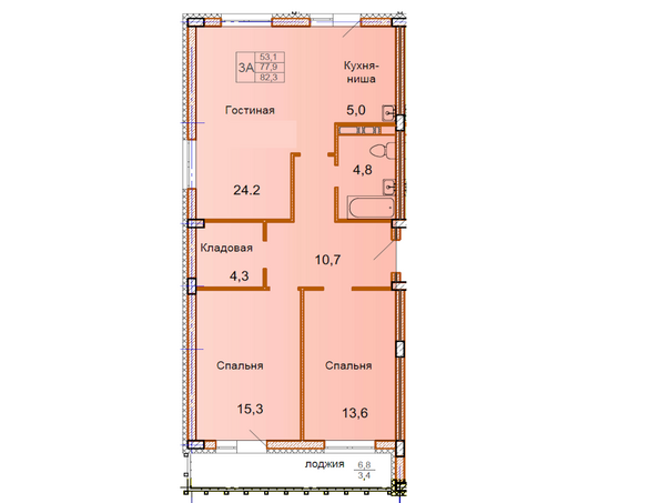 Планировка 3-комн 82,3 м²