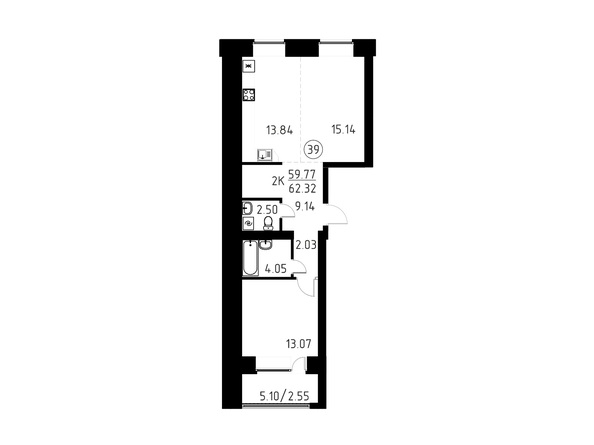 Планировка 2-комн 62,32 м²