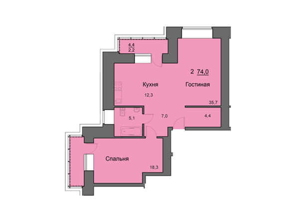 Планировка двухкомнатной квартиры 74,1 кв.м