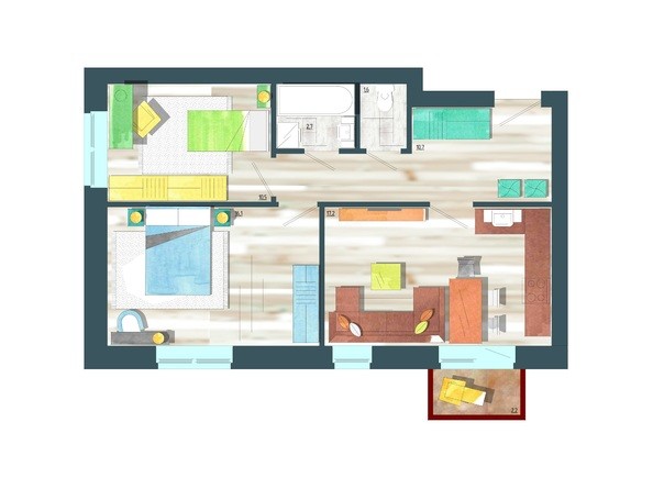 Планировка трехкомнатной квартиры 59,5 кв.м