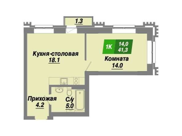 Планировка 1-комн 41,3, 41,4 м²