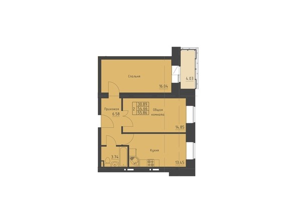 Планировка двухкомнатной квартиры 55,9 кв.м