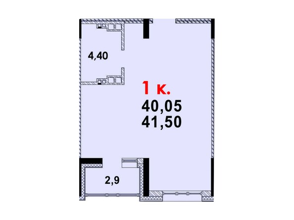 Планировка 1-комнатной квартиры 41,43 кв.м