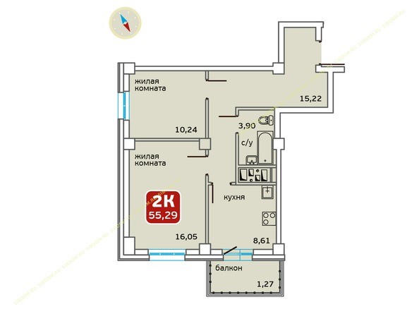 Планировка двухкомнатной квартиры 55,29 кв.м