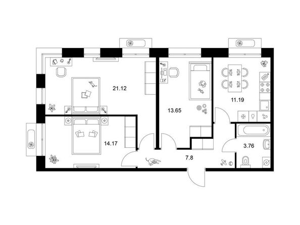 Планировка 3-комн 71,69 м²