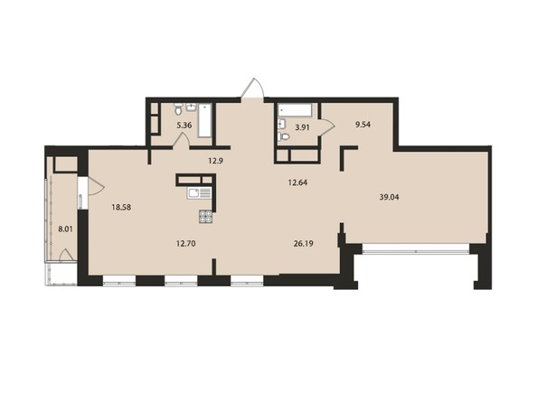 Планировка двухкомнатной квартиры 132,2 кв.м