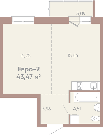 Планировка 1-комн 43,47 м²