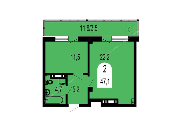 Планировка двухкомнатной квартиры 47,1 кв.м