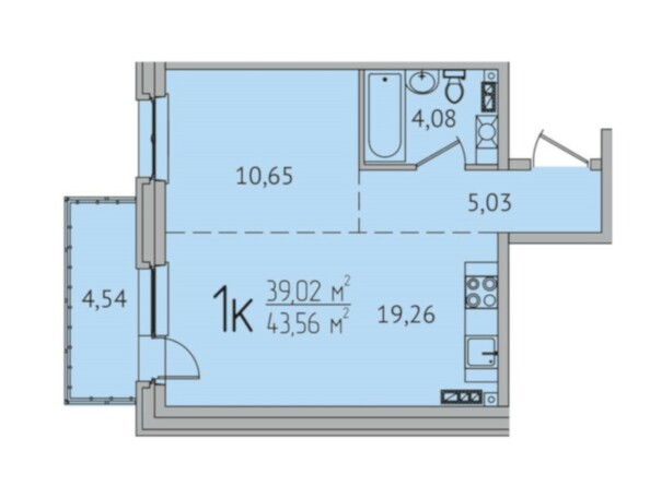 1-комнатная 43,56 кв.м