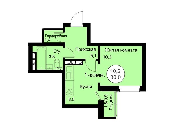 Планировка 1-комнатной квартиры 30 кв.м