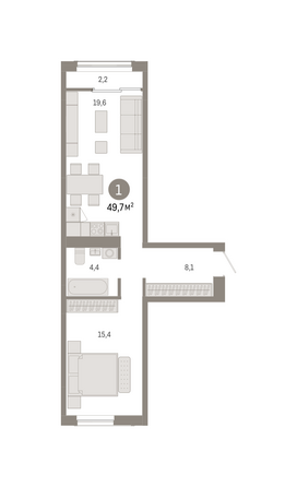 Планировка 1-комн 49,73 - 50,13 м²