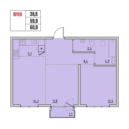 Планировка 3-комн 60,9 м²