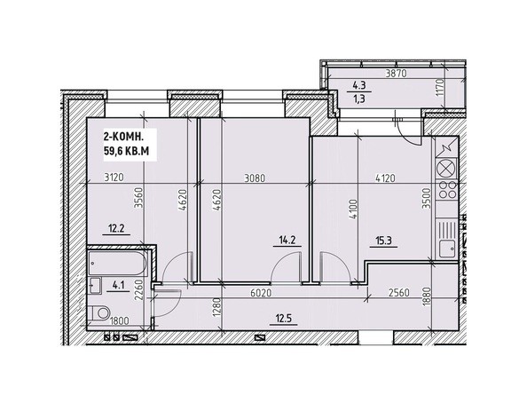 Планировка двухкомнатной квартиры 59,6 кв.м