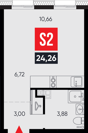 Планировка 1-комн 24,26 м²