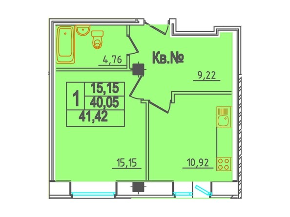 Планировка 1-комнатной квартиры, 41,42 кв.м