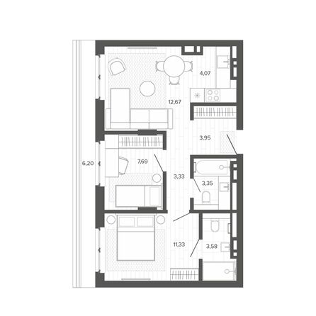 Планировка 3-комн 56,17 м²