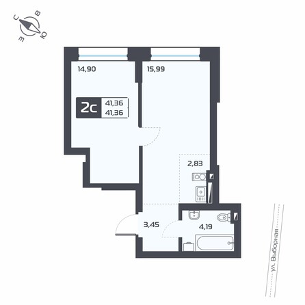 Планировка 2-комн 41,36 м²