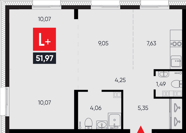 Планировка 3-комн 51,97 м²