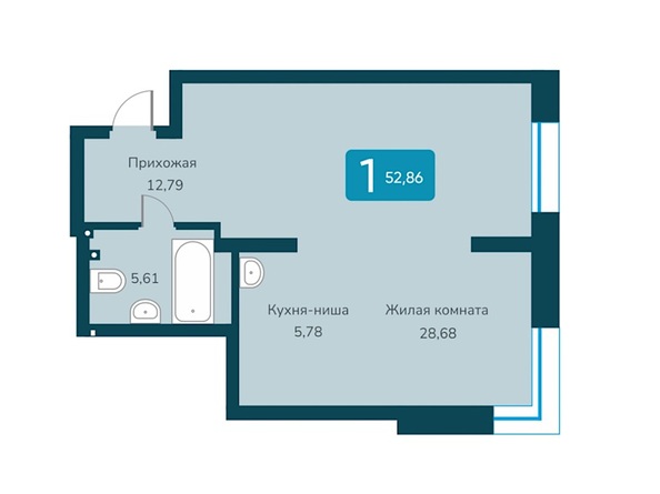 Планировка 1-комн 52,86 м²