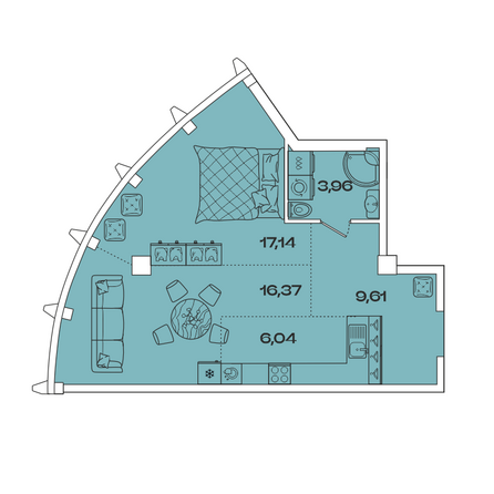 Планировка 1-комн 53,12, 53,98 м²