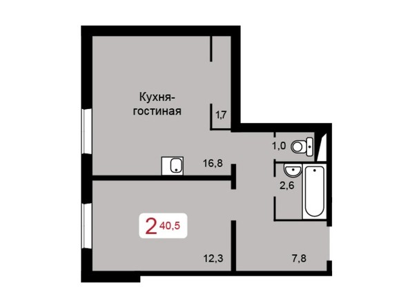 2-комнатная 40,5 кв.м