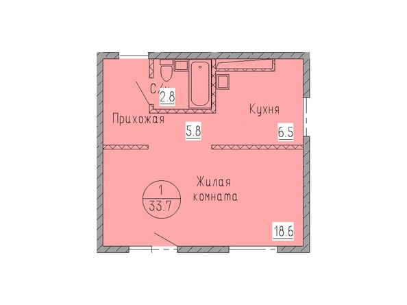 Планировка однокомнатной квартиры 33,7 кв.м