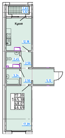 Планировка 1-комн 46,69 м²
