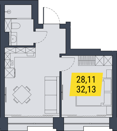 Планировка 1-комн 32,13 м²