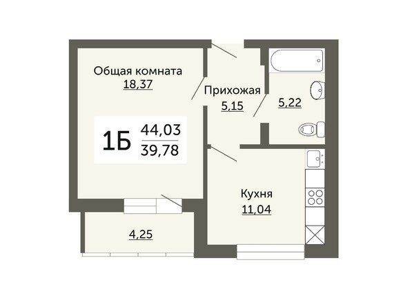 Планировка однокомнатной квартиры 39,78 кв.м