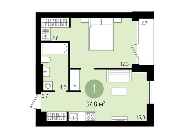 1-комнатная 43,1 кв.м