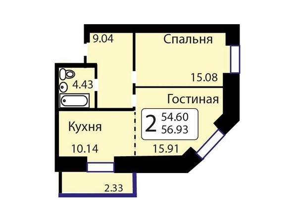 Планировка 1-комн 55,38 - 58,82 м²