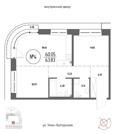 Планировка 2-комн 63,83 м²