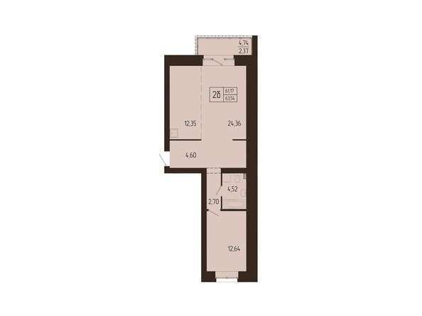 Планировка двухкомнатной квартиры 63,54 кв.м