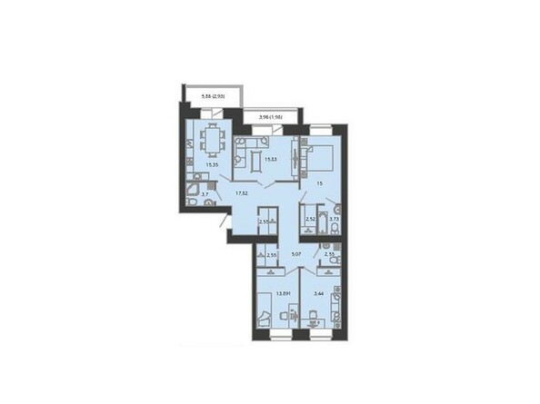 Планировка четырёхкомнатной квартиры 115,98 кв.м