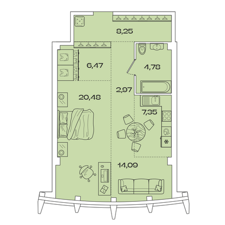 Планировка 1-комн 64,39 м²