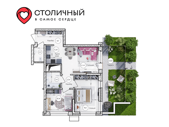 Планировка 3-комн 69,2 м²