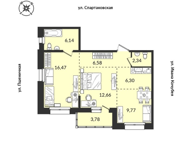 Планировка 2-комн 64,04 м²