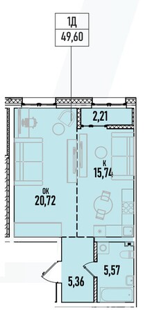 Планировка 1-комн 49,6 м²