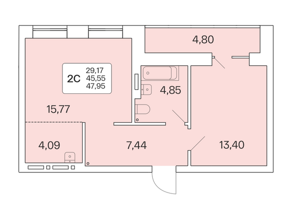 Планировка 2-комн 47,95 м²