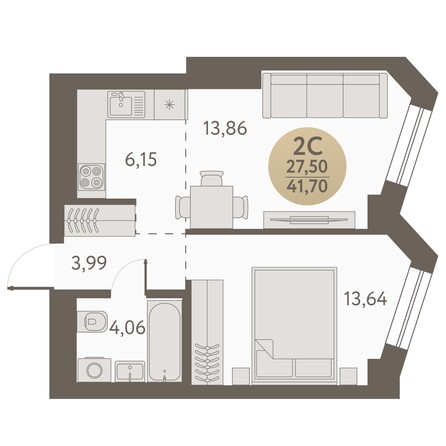 Планировка 2-комн 41,7, 42,3 м²