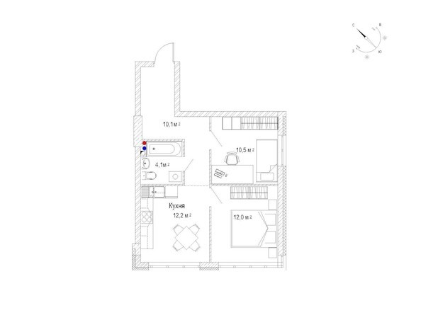 Планировка двухкомнатной квартиры 50,9 кв.м