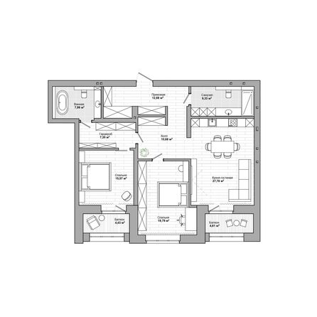 Планировка 2-комн 119,23 м²