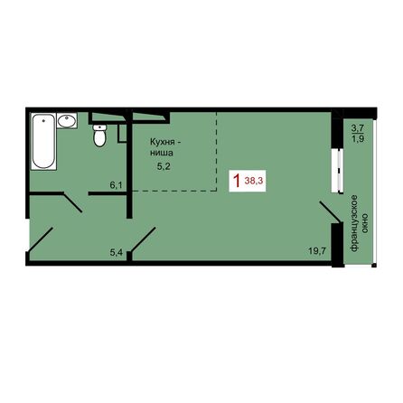Планировка 1-комн 38,3 м²