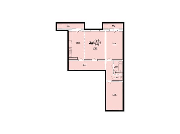 Планировка трехкомнатной квартиры 76,22 кв.м