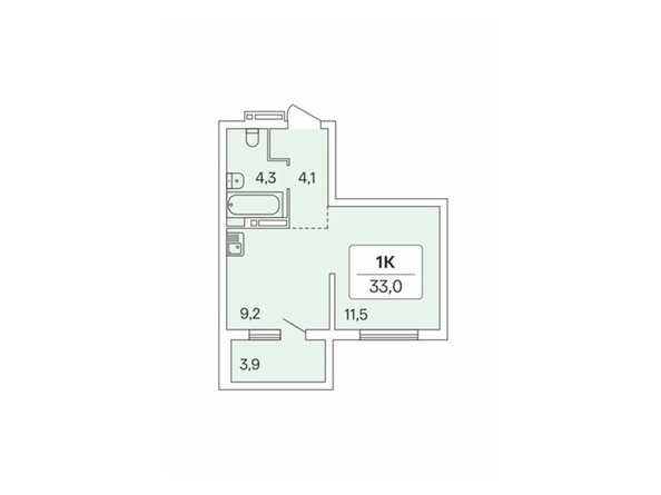 Планировка 1-комн 33 м²