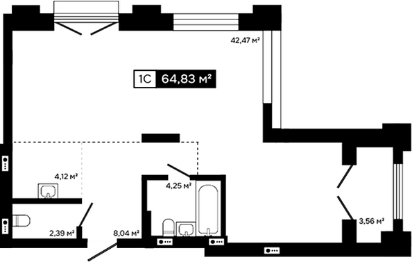 Планировка Студия 61,27 м²