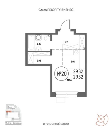 Планировка Студия 29,32, 31,19 м²